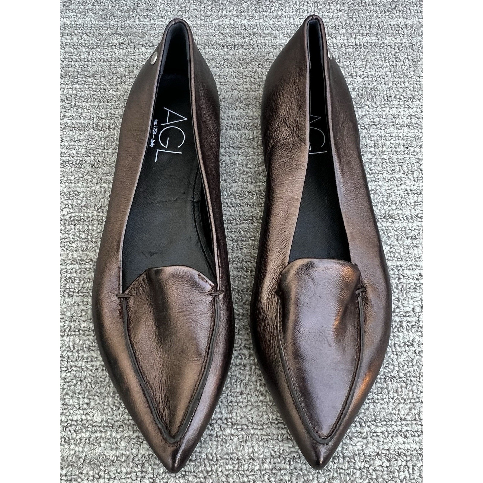 Agl Attilio Giusti Leombruni Vania Pointed Toe Flat Metallic Smoke Bronze 8 Us